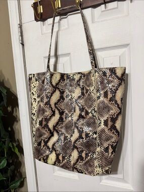 Saks Fifth Avenue Brown and Cream Snake-Print Tote